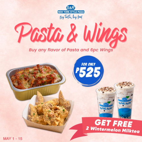 All Meat Pasta with 6pc Parmesan  Wings and 2 Wintermelon Milktea