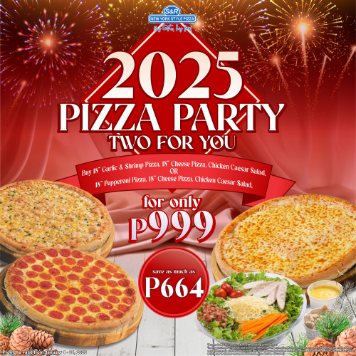 PIZZA PARTY FOR YOU: 2 FOR YOU - Garlic Shrimp Pizza, Cheese Pizza & Chicken Caesar Salad