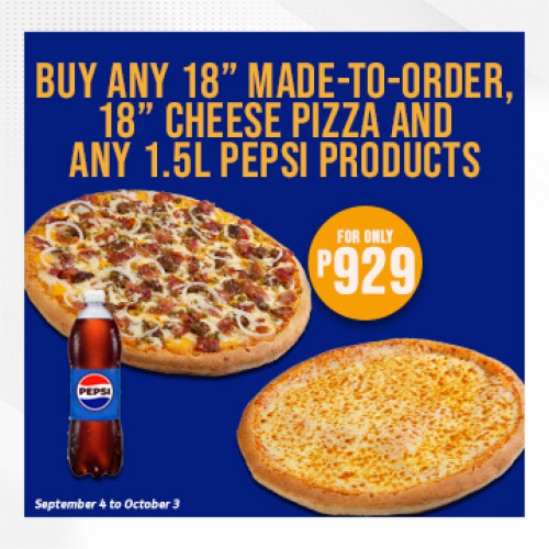 Opening Promo - Cheesy Burger Deluxe & Cheese Pizza and 1.5L Pepsi Product