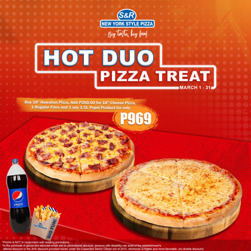 Hot Duo Pizza Treat 1 - Hawaiian Pizza, Cheese Pizza, Regular Fries & 1.5L Pepsi