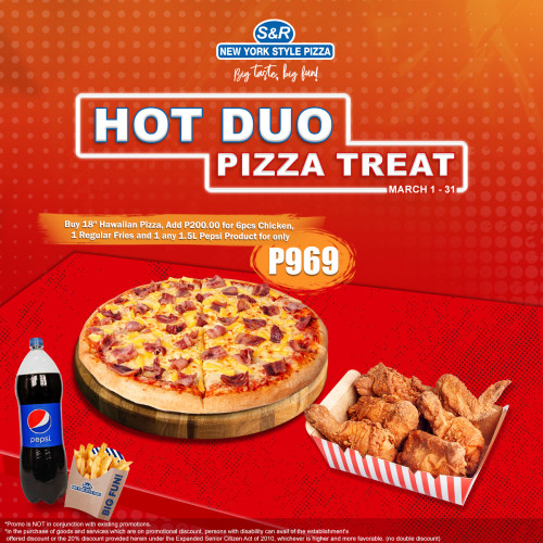 Hot Duo Pizza Treat 2 - Hawaiian Pizza, 6PC Chicken, Regular Fries & 1.5L Pepsi