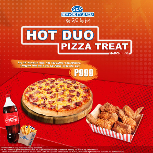 Hot Duo Pizza Treat 2 - Hawaiian Pizza, 6PC Chicken, Regular Fries & 1.5L Coke