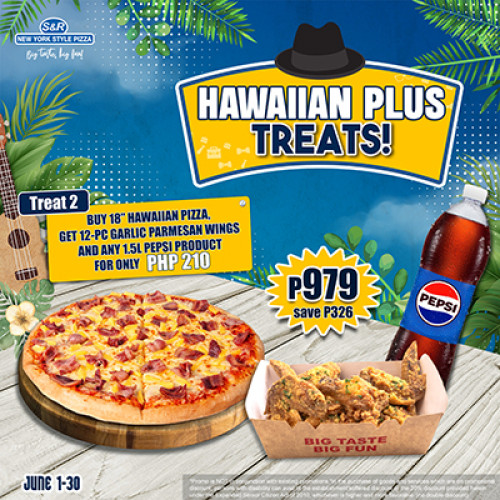 HAWAIIAN PLUS TREATS (Hawaiian Pizza & 12pcs Garlic Parmesan Wings) PEPSI