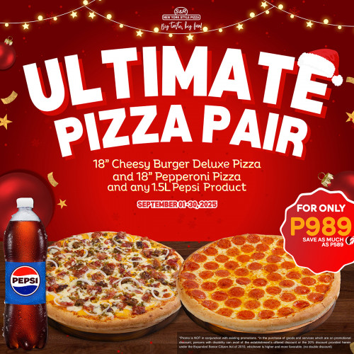 ULTIMATE PIZZA PAIR (Cheesy Burger Deluxe & Pepperoni Pizza) w/ Pepsi