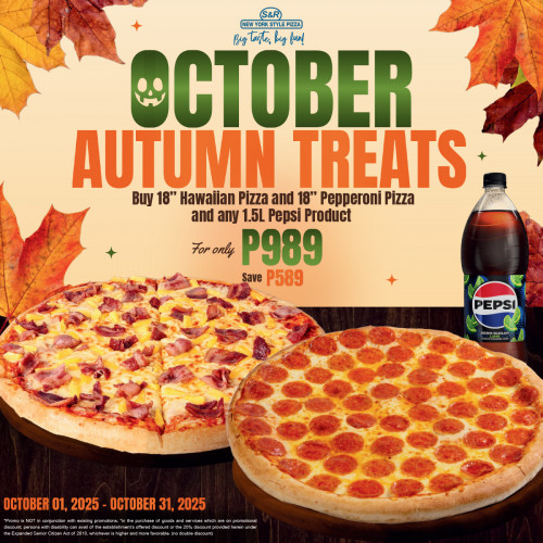 October Autumn Treats - Hawaiian Pizza & Whole Pepperoni Pizza w/ Pepsi