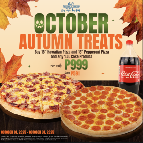 October Autumn Treats - Hawaiian Pizza & Whole Pepperoni Pizza w/ Coke